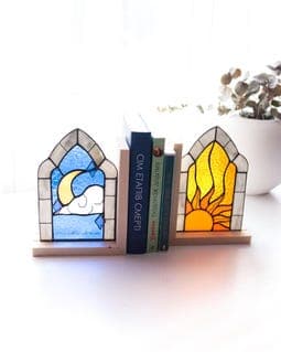 Bookends Stainedglass Booklover gift Suncatcher Unique bookends Room decor for home