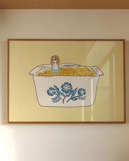 Vintage Corningware Blue Cornflower Mac n' Cheese Illustration Print, Mac and Cheese Wall Art, Cute Nostalgic Kitchen Art, Retro Kitchen Art
