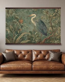 William Morris Blue Heron Tapestry: Vintage Floral Wall Hanging
