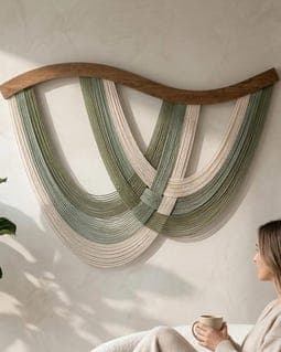 The Flow Wall Hanging, Scandinavian Wood Art and Interwoven Fiber Wall Decor V93