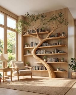 Rustic Tree Bookcase Living Room