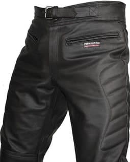 Leather black motorcycle trousers, men's padded biker jeans, quality cowhide with CE Protectors - Best selling SPA by Skintan UK