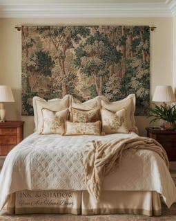 Pastoral Woodland Scene Forest Wall Hanging Jacquard Tapestry, European Verdure French Country Style Romantic Landscape Woven Throw Blanket
