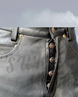 Handmade Premium Cowhide Leather Pants, Button Fly Jeans Style