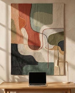 Handmade Wall Hanging Tapestry Rug, Abstract Organic Modern Textile Wall Art, Boho Wool Rug Tapestry for Living Room Deco