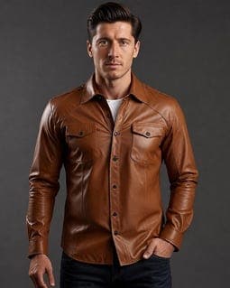 Men’s Black  brown Leather Shirt Jacket – Stylish, Modern & Versatile