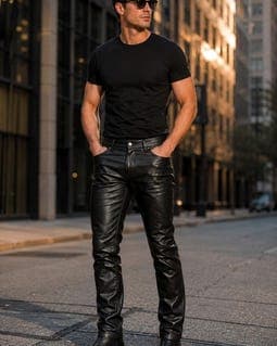 Men's Black Genuine Lambskin Leather Biker Pants, Slim Fit Motorcycle Pant