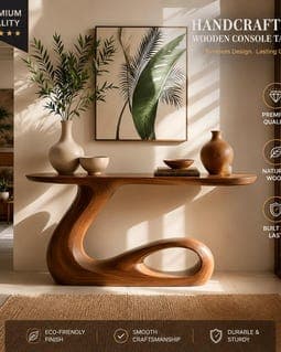 Sculptural Solid Wood Console Table